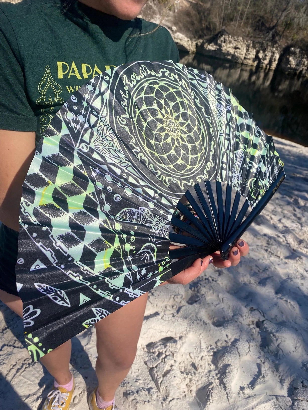 Cicada Mandala Bamboo Fan – UV Reactive