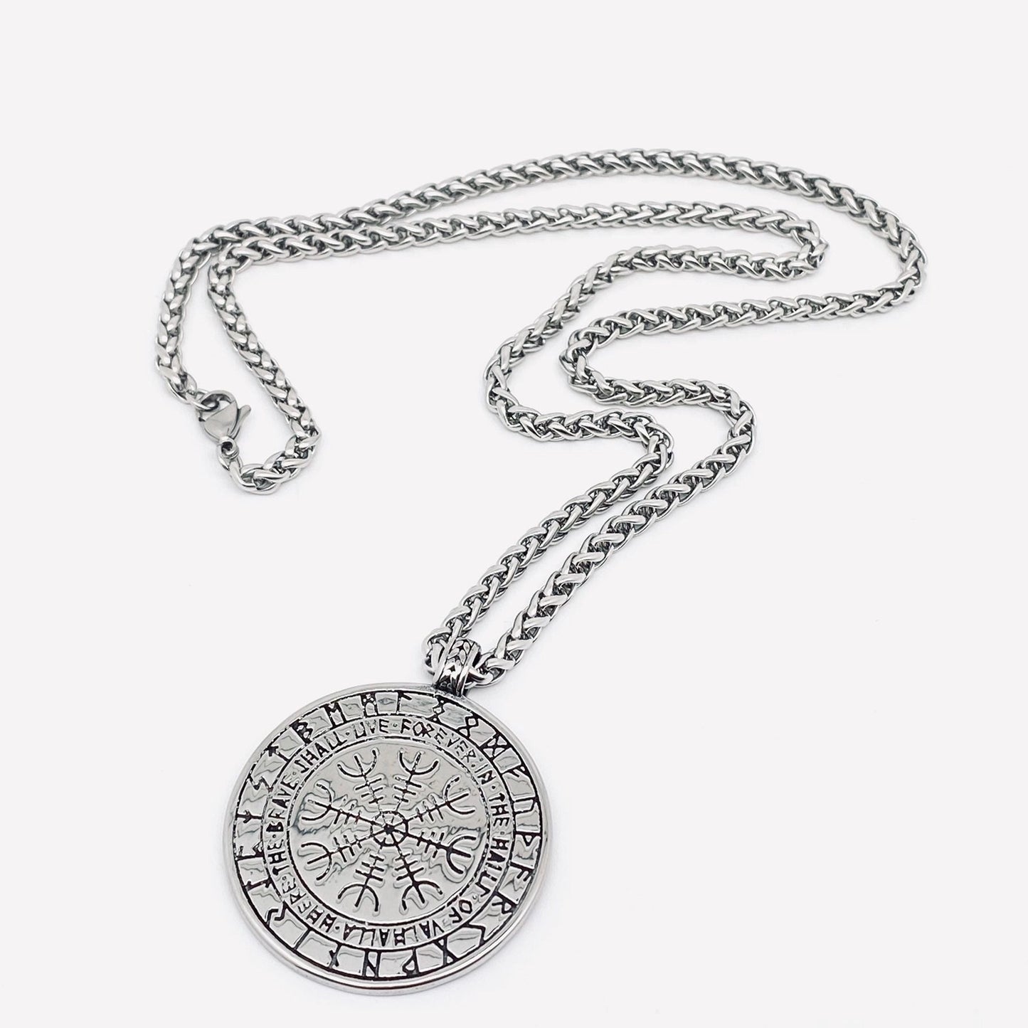 Stainless Steel Viking Rune Compass Pendant Necklace