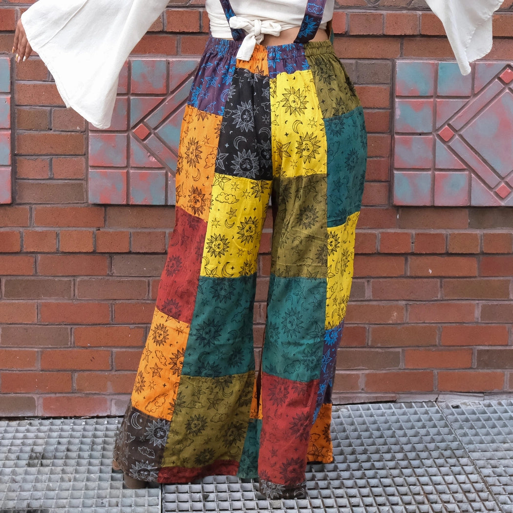 Patchwork Celestial Wide Leg Jumpsuit with Pocket