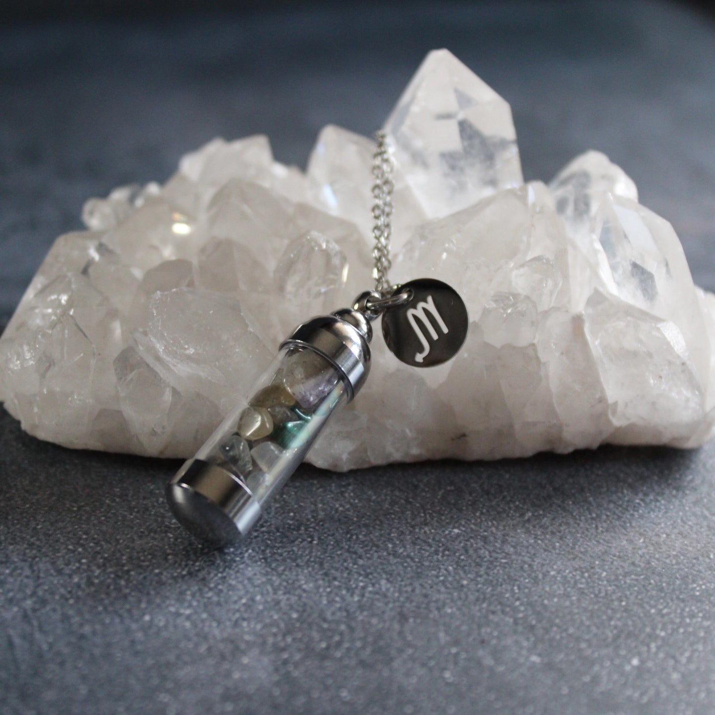 Scorpio Crystal Vial Necklace,