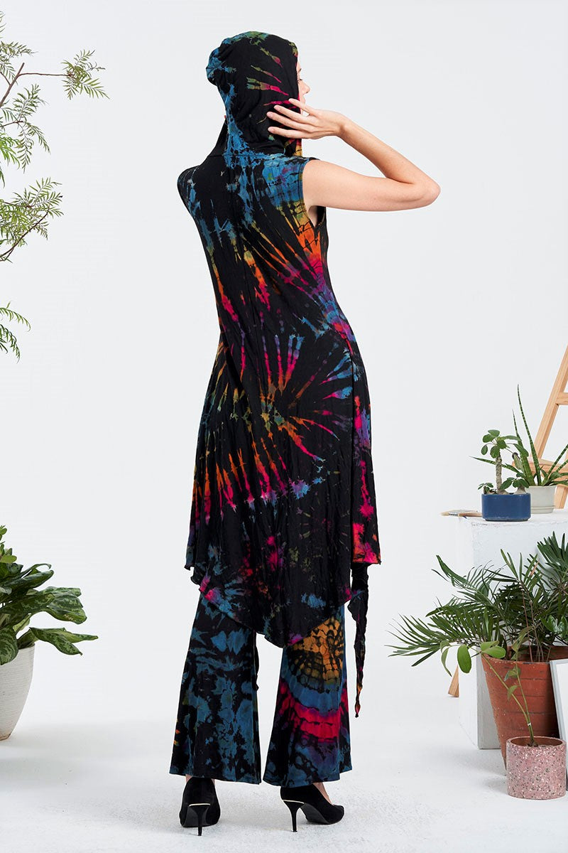 Long Hooded Tie-Dye Crop Top