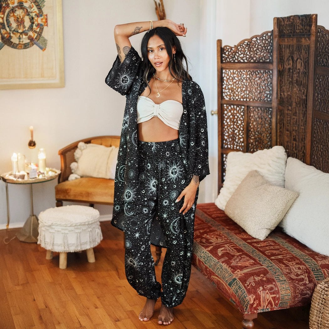 Raven Cosmic Sky Harem Pants with Pockets