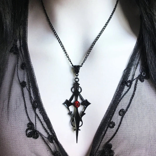 Black Pointed Cross Gothic Necklace