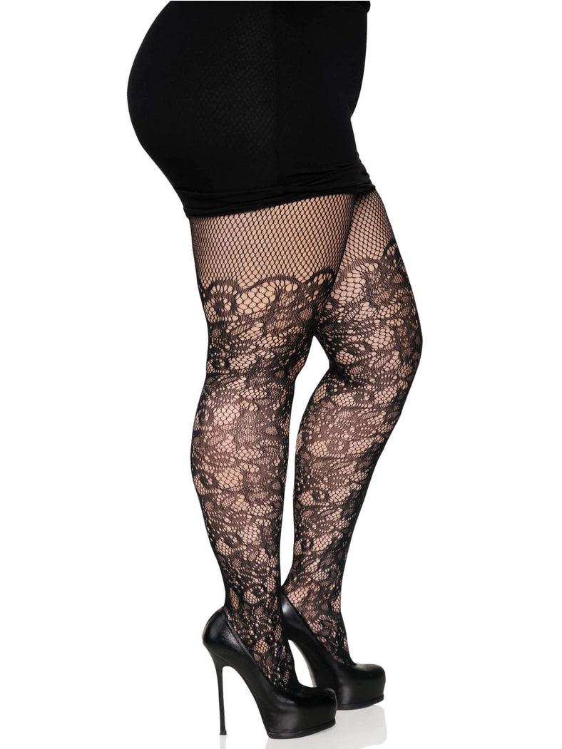 Drew Plus Size Floral Vine Fishnet Tights