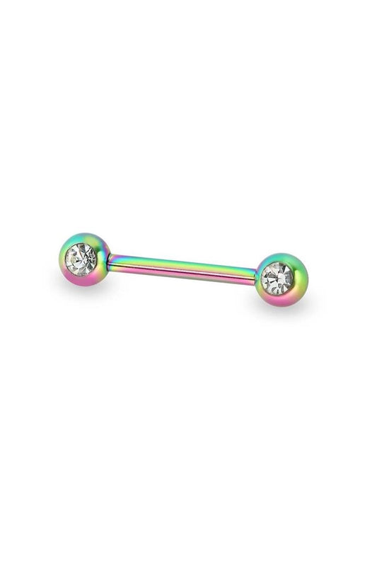 Double CZ Titanium Ip Over 316L Surgical Steel Nipple Bar