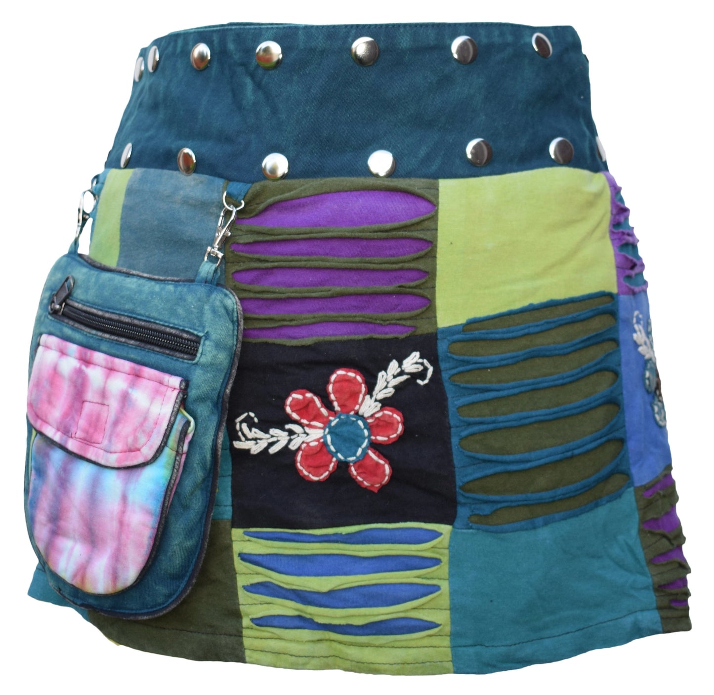 Reversible Embroidery Patchwork Boho Popper Mini Skirt - COMING SOON