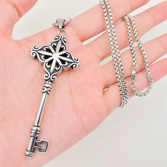 Stainless Steel Large Key Pendant Necklace