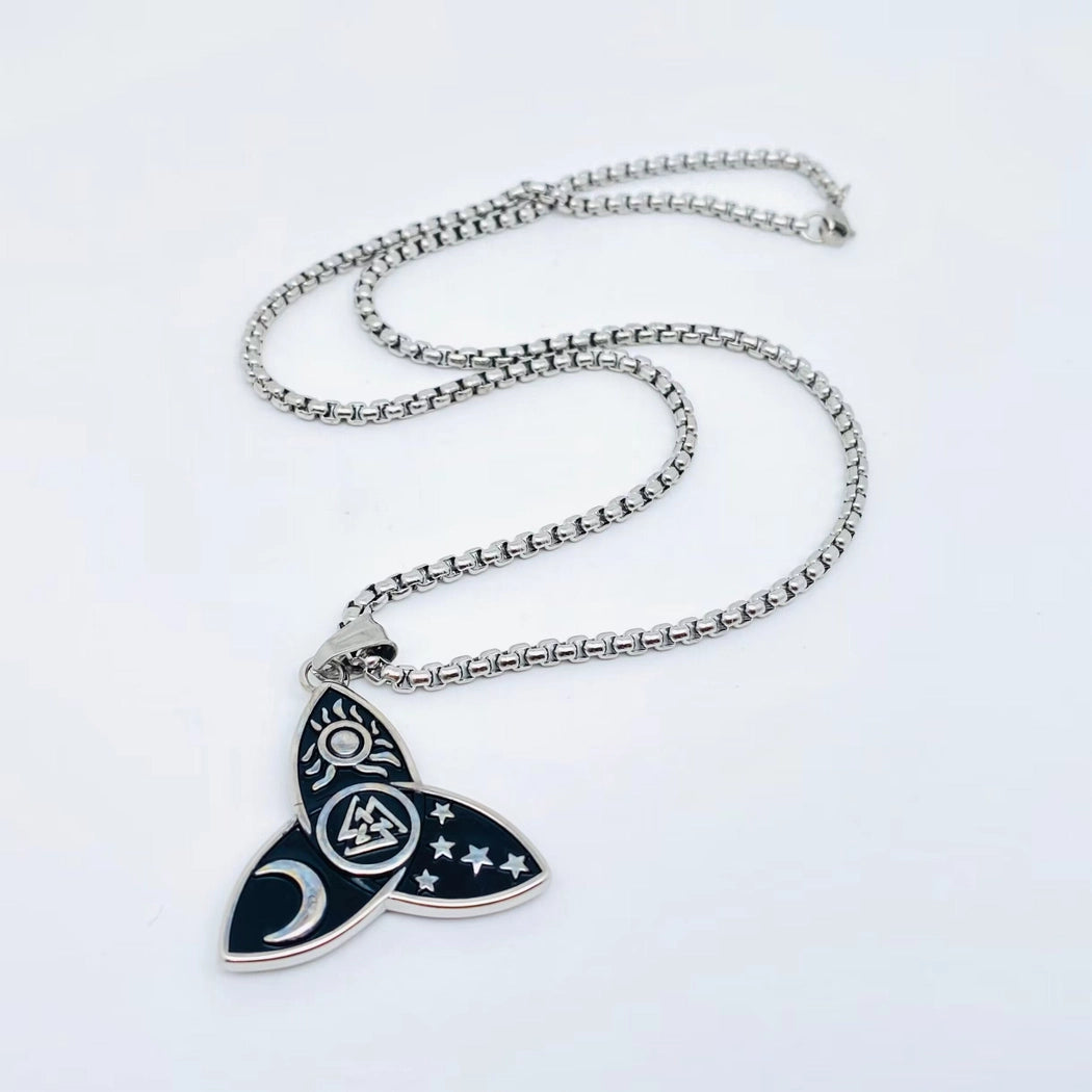 Sun Star Moon Valknut Stainless Steel Necklace