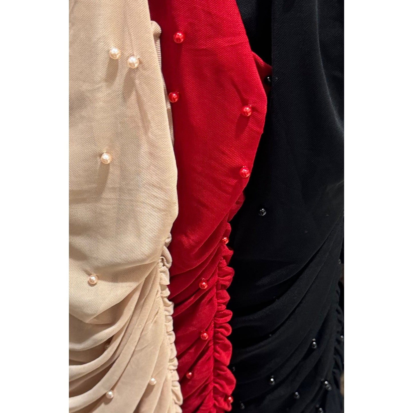 Plus Size Mesh Pearl Beaded Ruched Slit Midi Dress