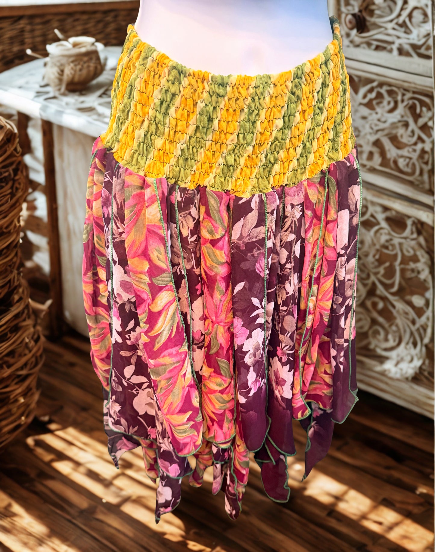 Women Chiffon Pixie Elastic Waist Asymmetric Skirt