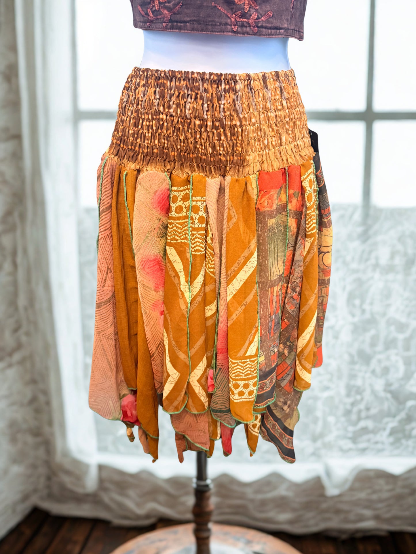 Women Chiffon Pixie Elastic Waist Asymmetric Skirt
