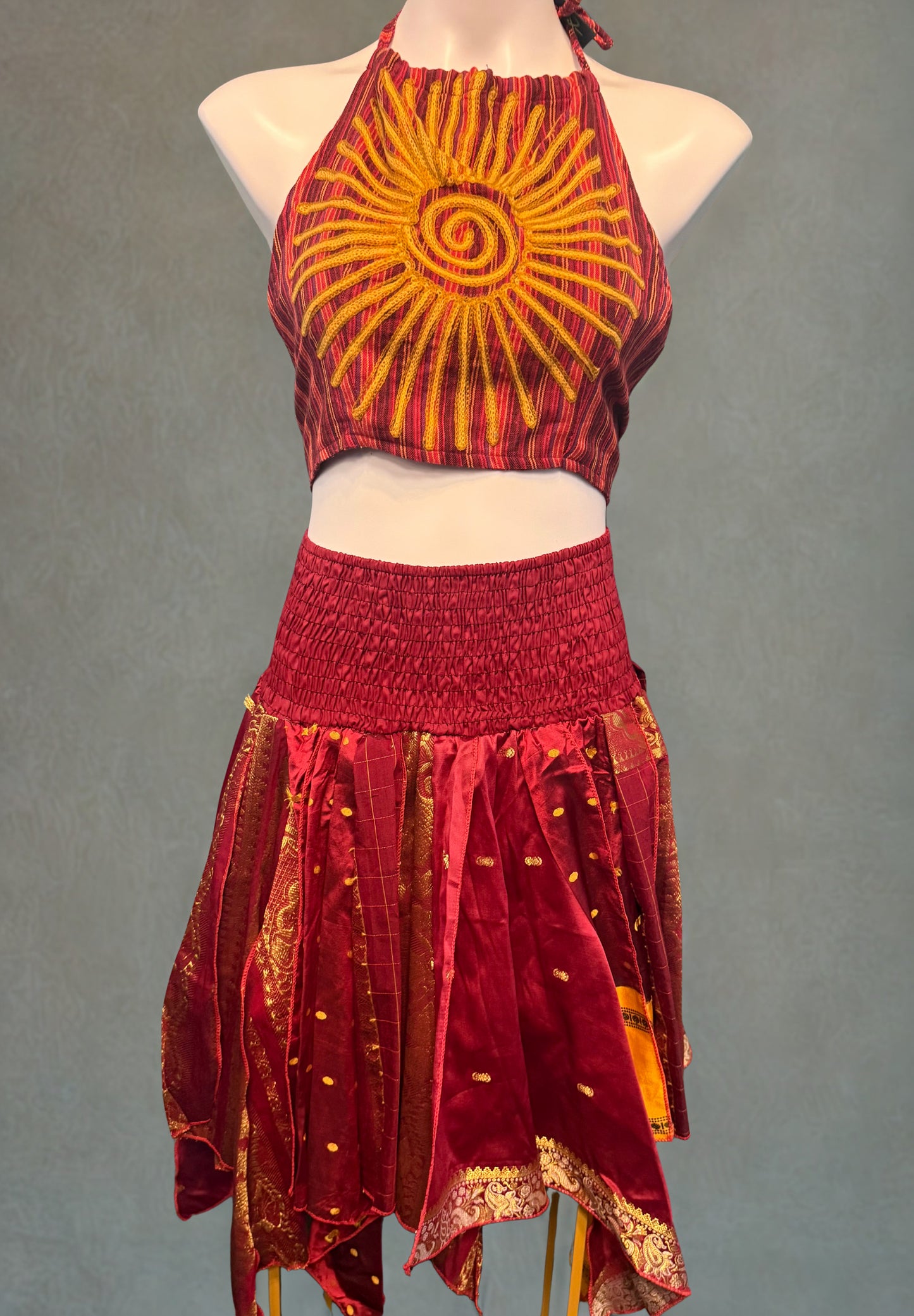 Women Short Tribal Leaves Hem Summer Skirt