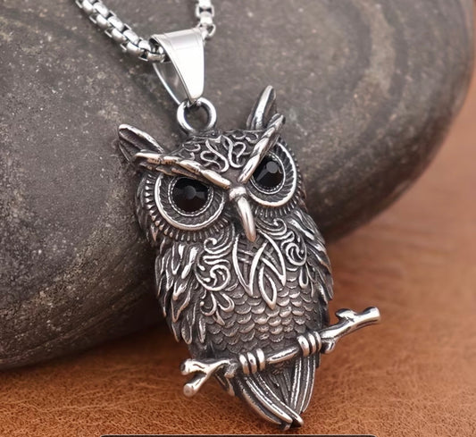 Steel Viking Owl Pendant