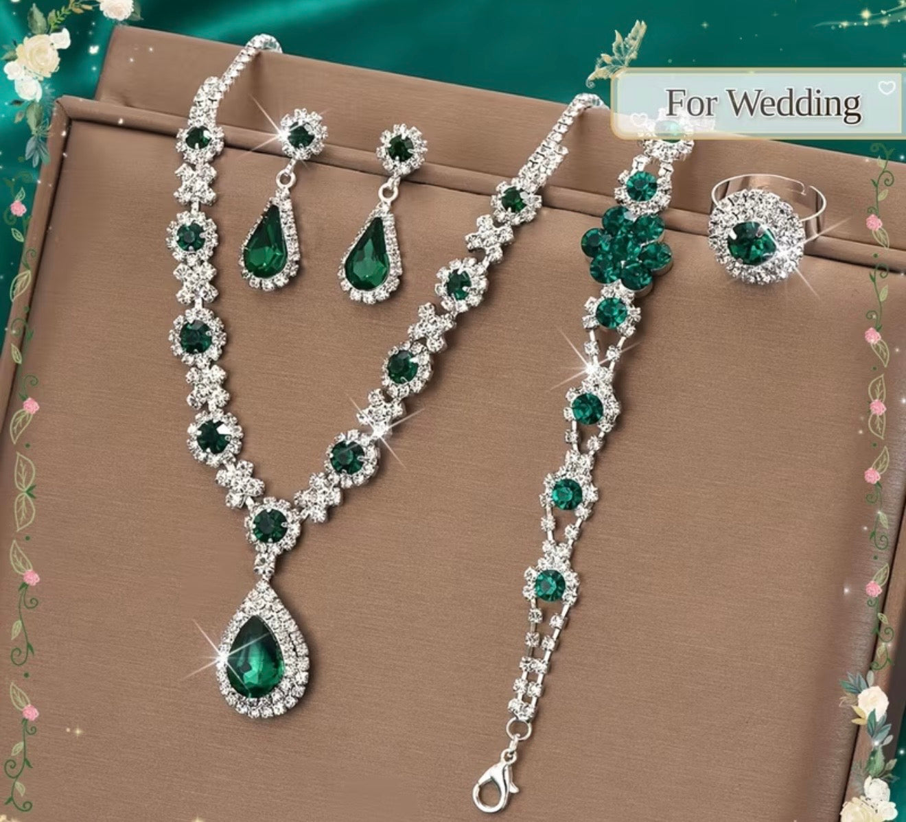 4 Pcs Green Teardrop Fashon Set