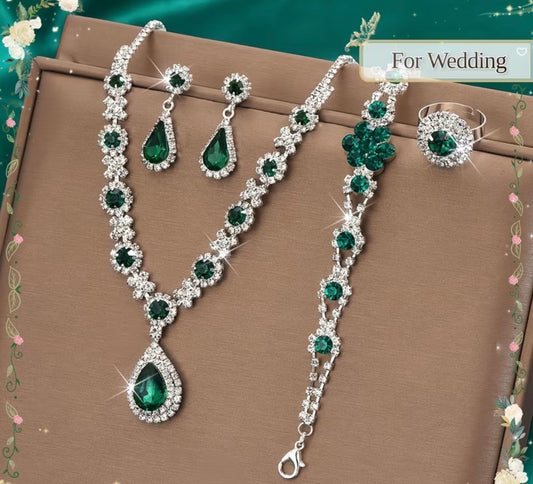 4 Pcs Green Teardrop Fashon Set