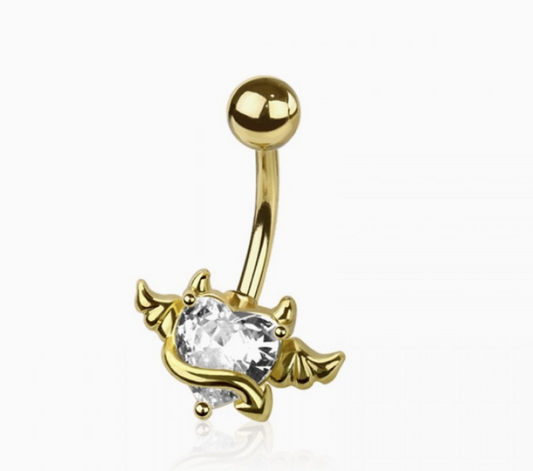 316L Surgical Steel CZ Heart Wings Belly Button