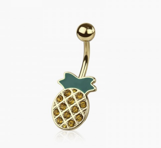 316L Surgical Steel CZ Pineapple Belly Button Ring