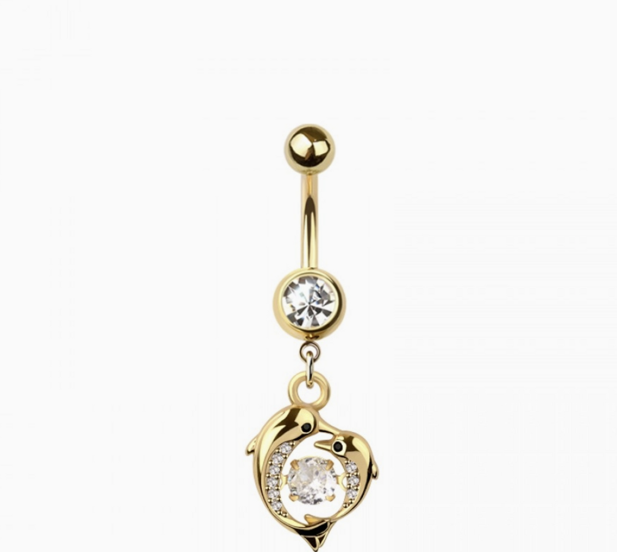 316L Surgical Steel Multi CZ Dolphin Heart Bezel Center