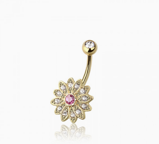 316L Surgical Steel Multi CZ Flower Non-Dangle Belly