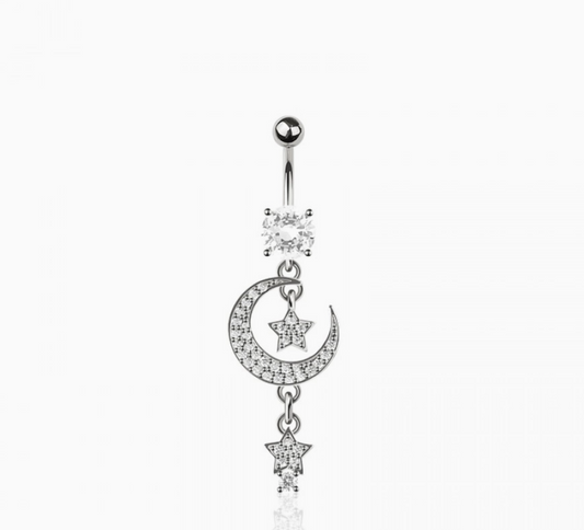 316L Surgical Steel Multi CZ Moon Star Dangle Twinkle