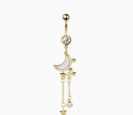 316L Surgical Steel Opal Moon Multi CZ Chain Star Dangle