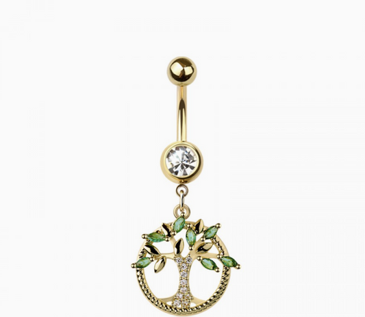 316L Surgical Steel Tree of Life Dangle Belly Button