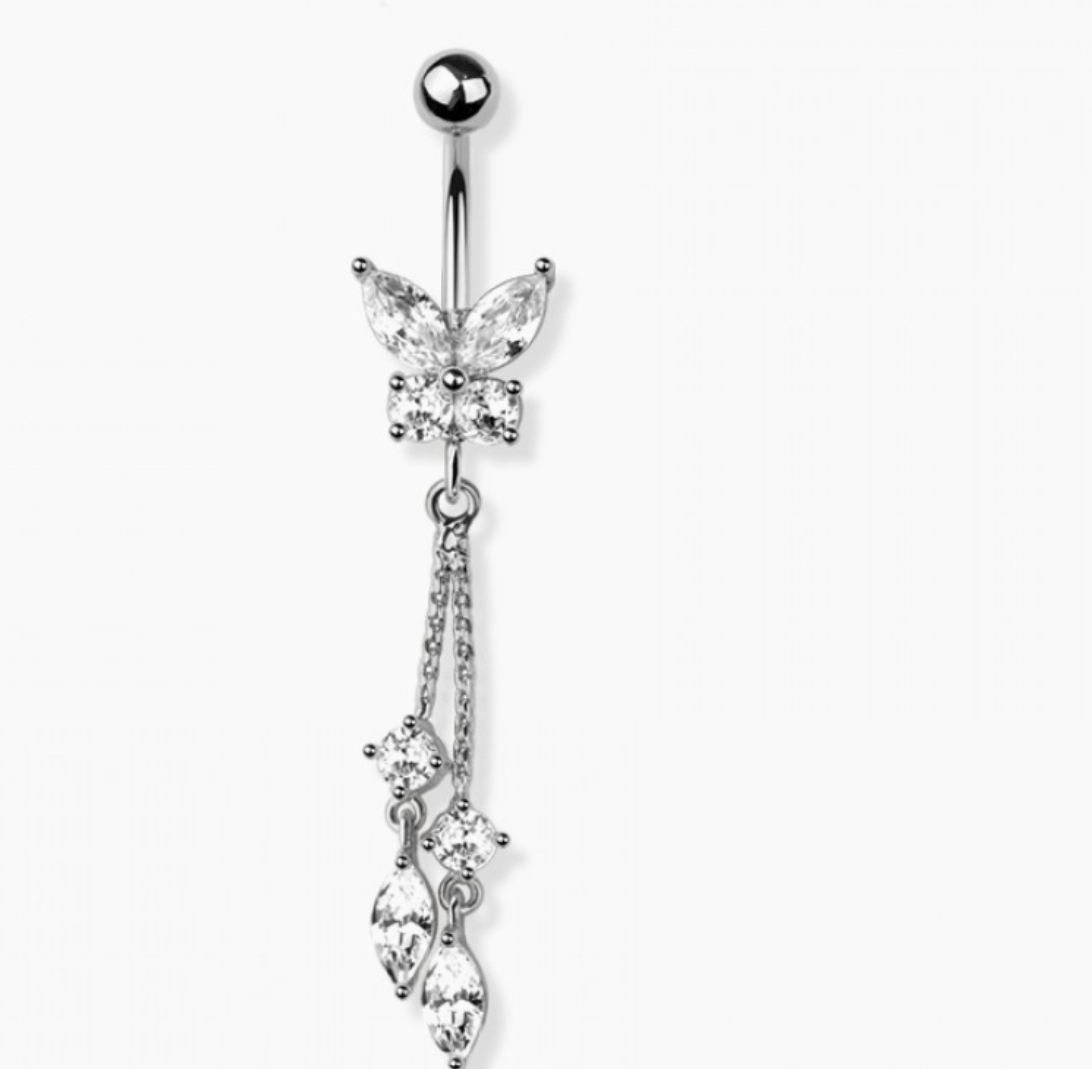 Butterfly Chain Dangle 316L Surgical Steel Belly Ring