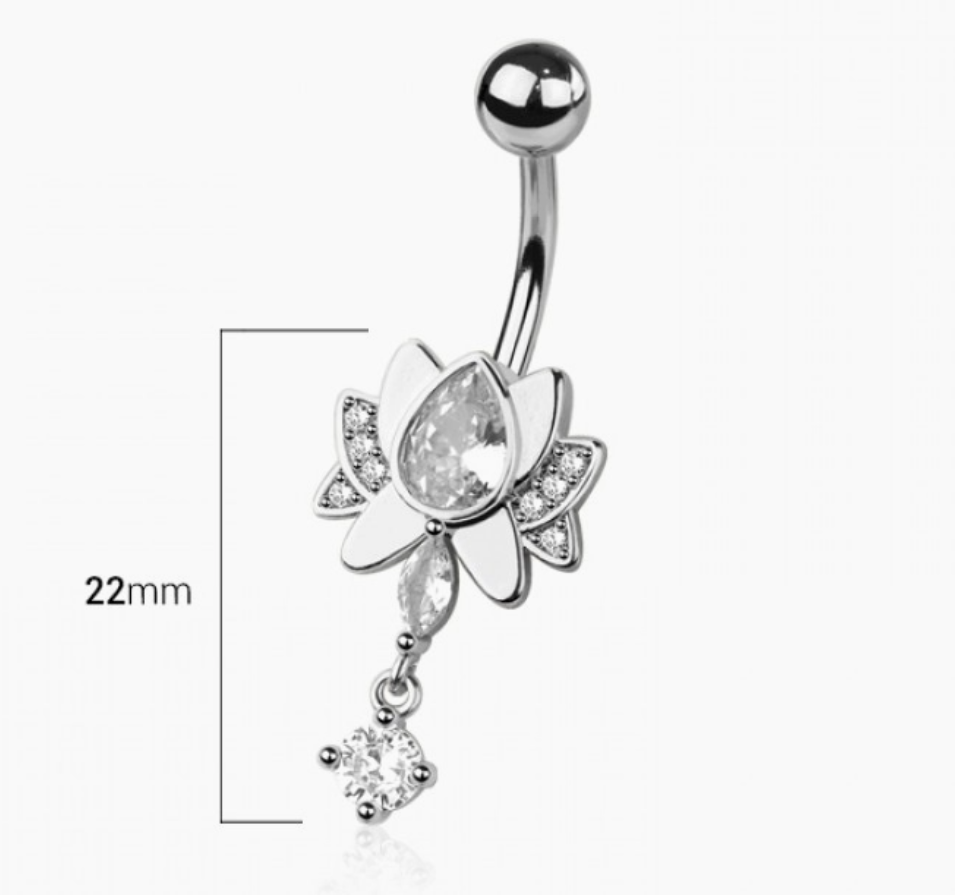 316L Surgical Steel CZ Lotus Belly Button Navel Ring