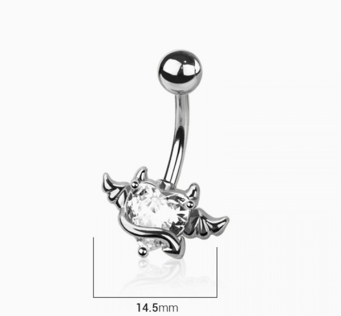 316L Surgical Steel CZ Heart Wings Belly Button