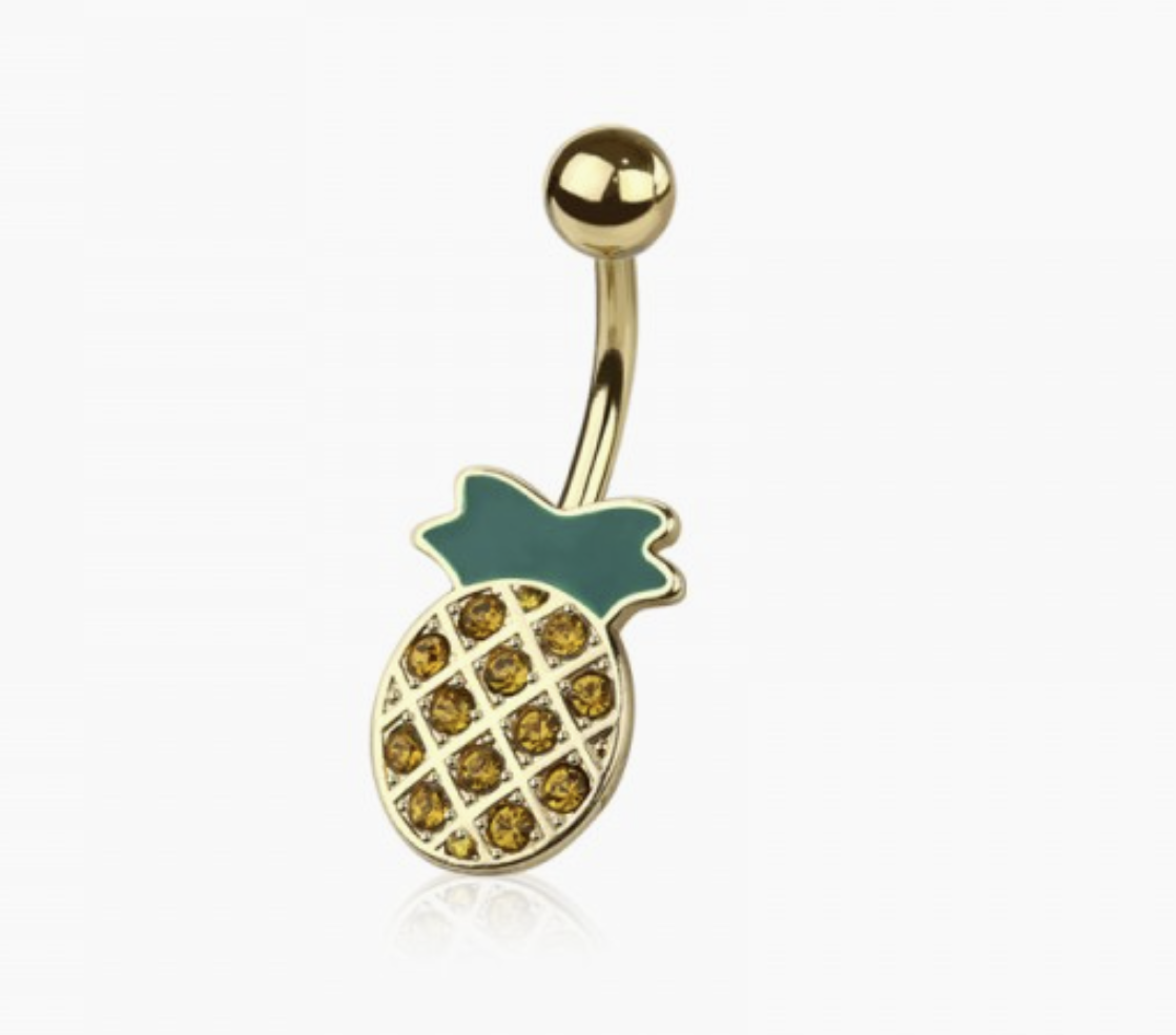316L Surgical Steel CZ Pineapple Belly Button Ring