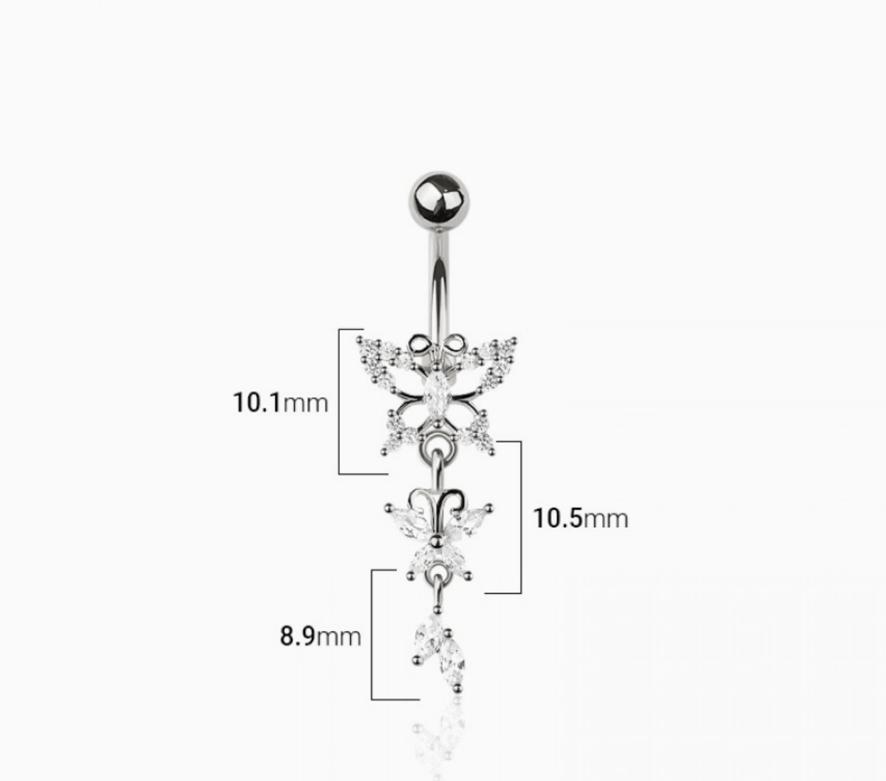 316L Surgical Steel Multi CZ Butterfly Belly Button