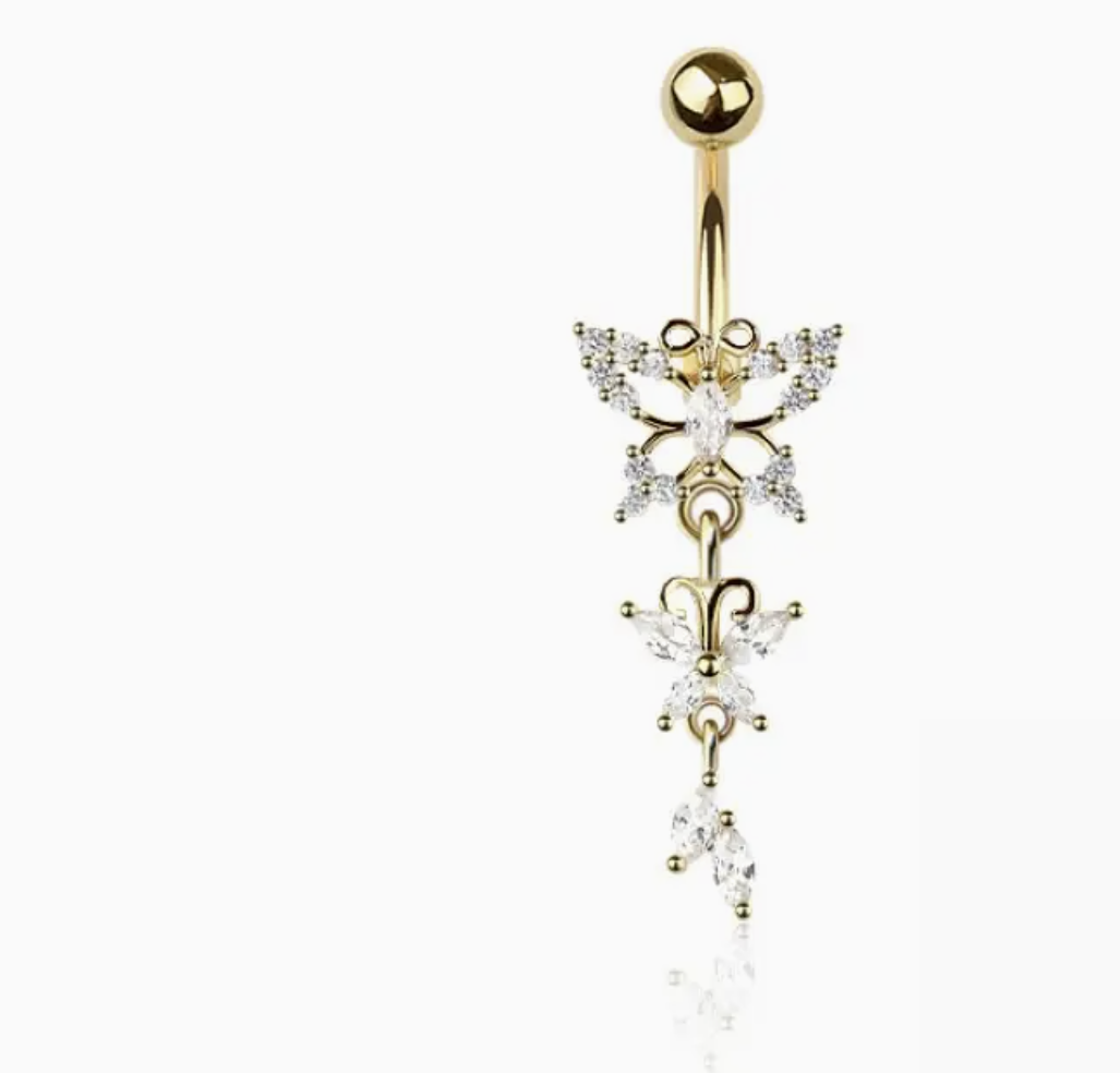 316L Surgical Steel Multi CZ Butterfly Belly Button