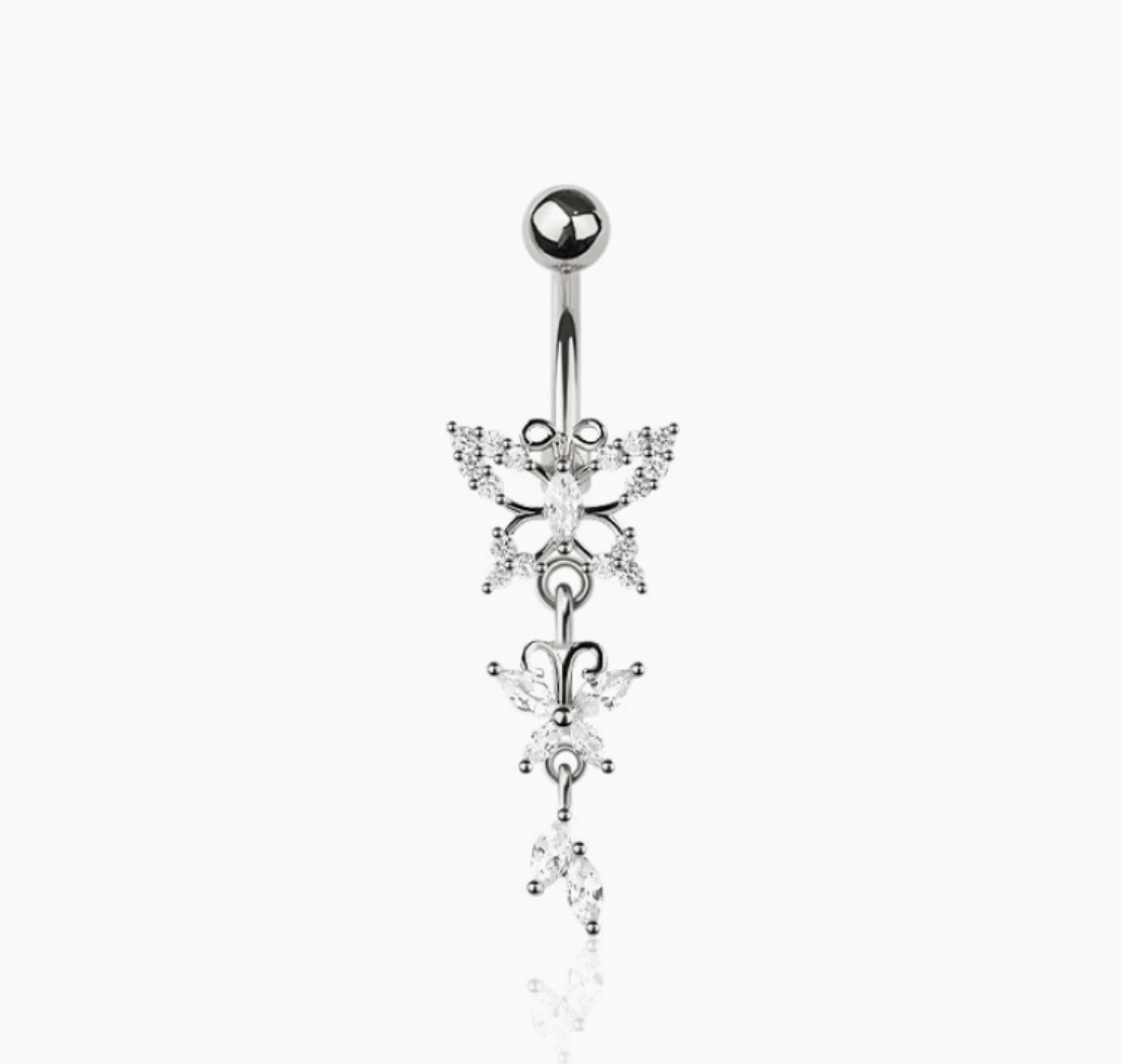 316L Surgical Steel Multi CZ Butterfly Belly Button