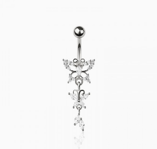 316L Surgical Steel Multi CZ Butterfly Belly Button