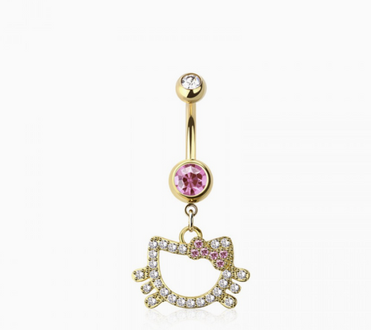 316L Surgical Steel Multi CZ Cat Belly Button