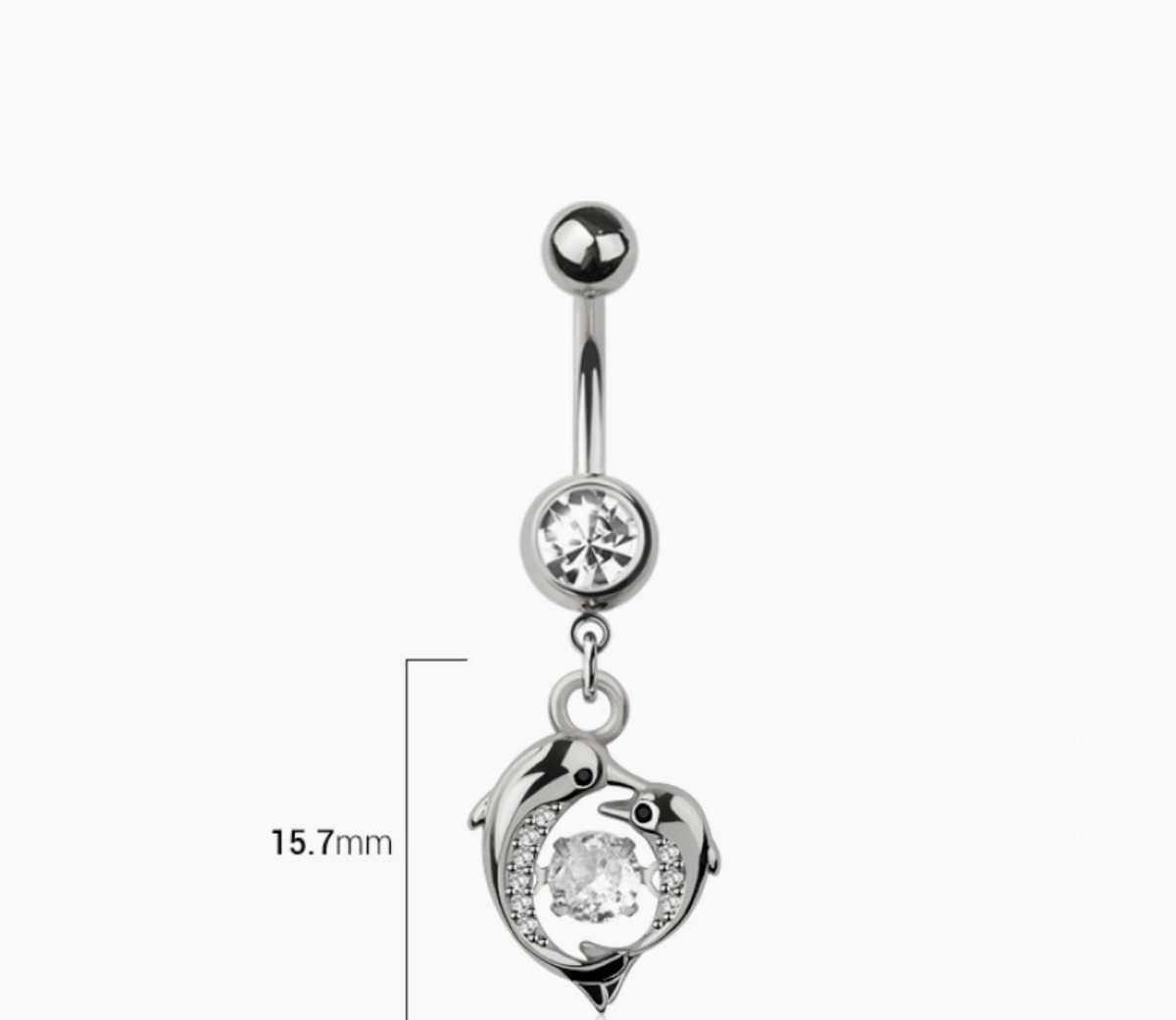 316L Surgical Steel Multi CZ Dolphin Heart Bezel Center