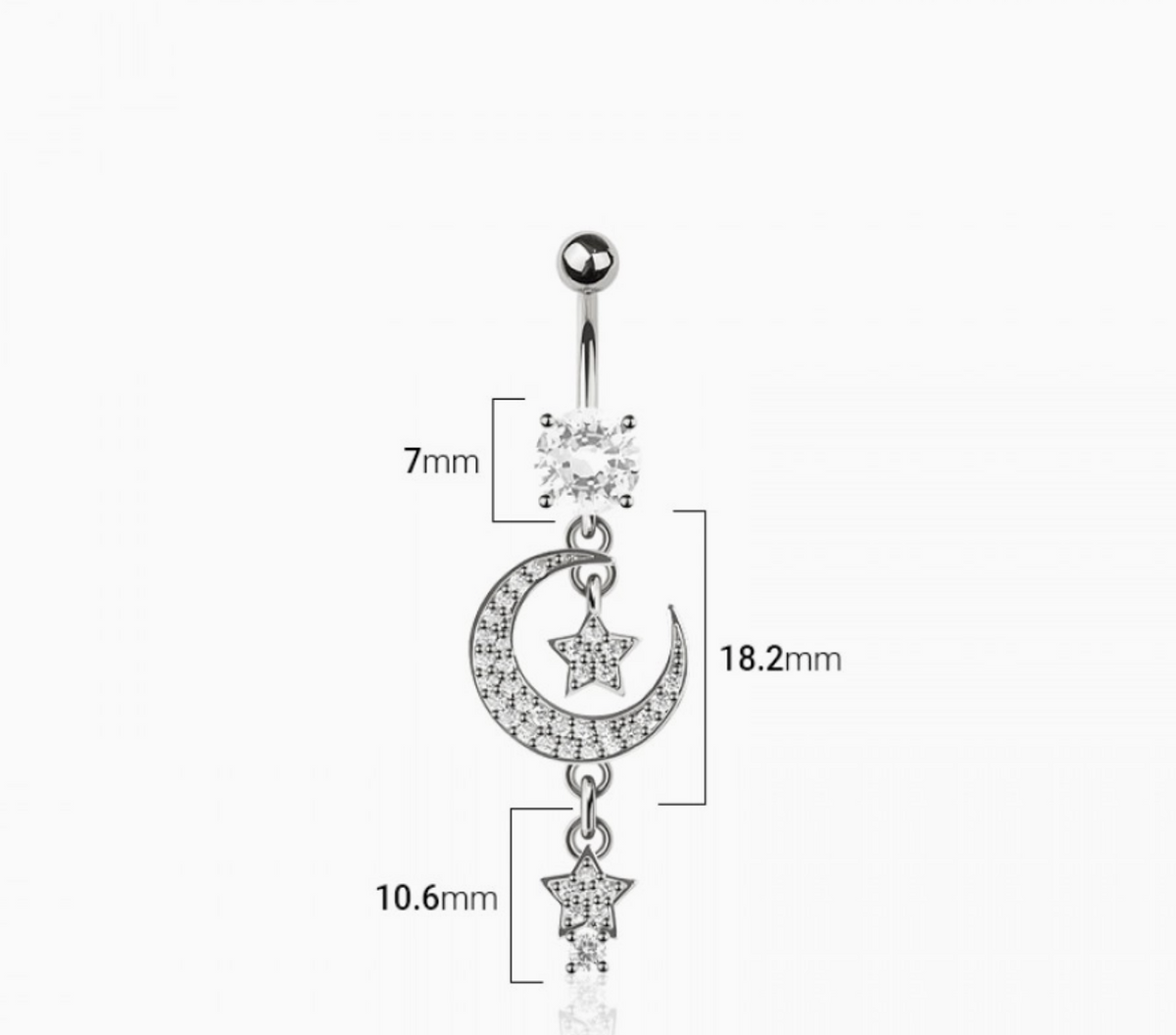 316L Surgical Steel Multi CZ Moon Star Dangle Twinkle
