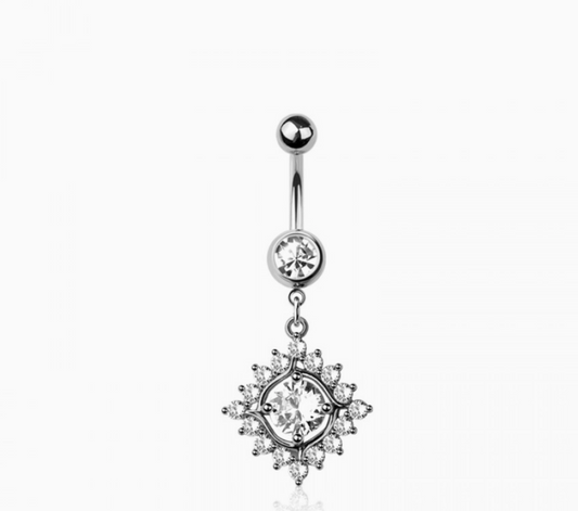 316L Surgical Steel Multi CZ Rhombus Bezel Dangle Belly