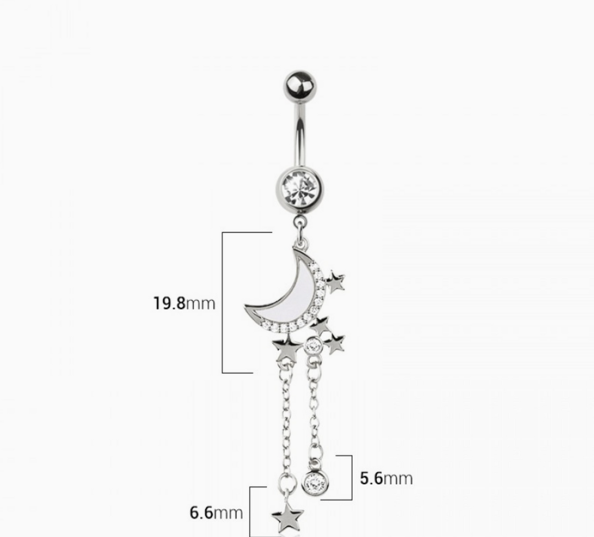 316L Surgical Steel Opal Moon Multi CZ Chain Star Dangle
