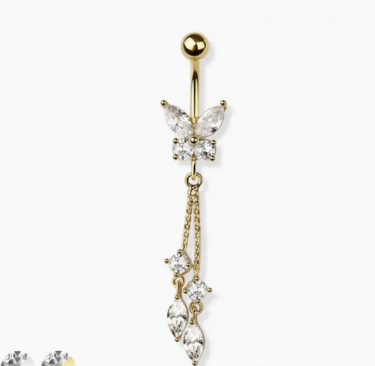 Butterfly Chain Dangle 316L Surgical Steel Belly Ring