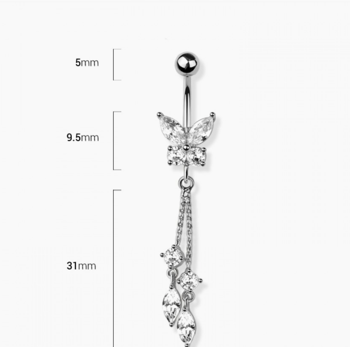 Butterfly Chain Dangle 316L Surgical Steel Belly Ring