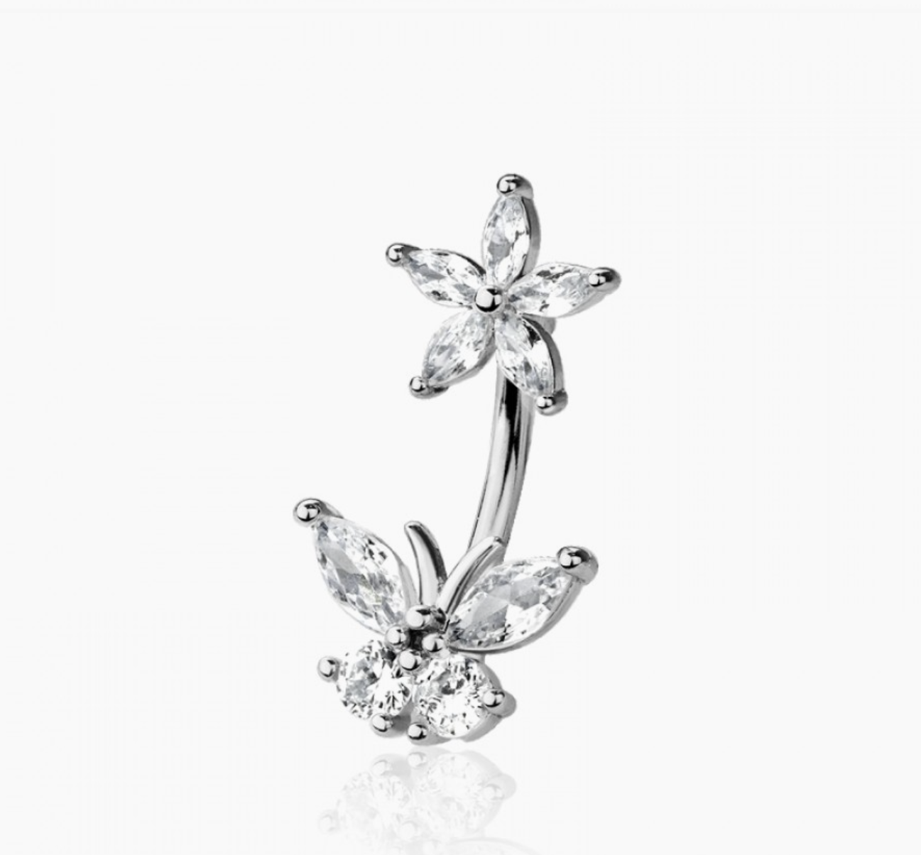 Flower and Butterfly 316L Surgical Steel Belly Ring