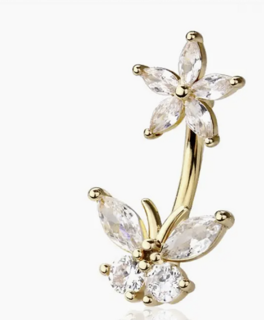 Flower and Butterfly 316L Surgical Steel Belly Ring