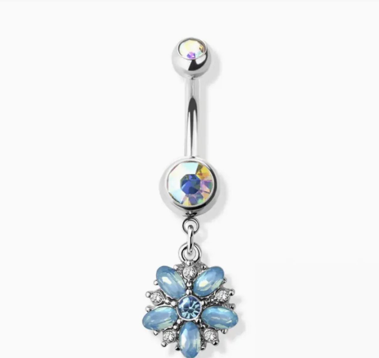 Flower Opal CZ Dangle 316L Surgical Steel Ring