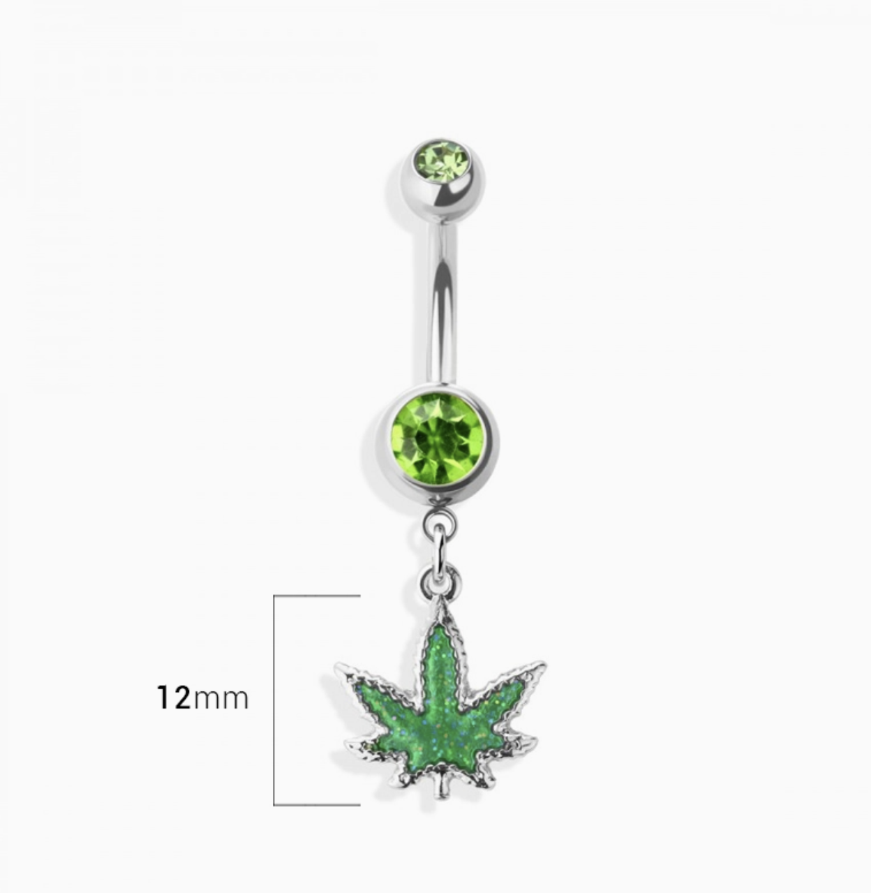 Glittered Marijuana Dangle 316L Ss Navel Ring