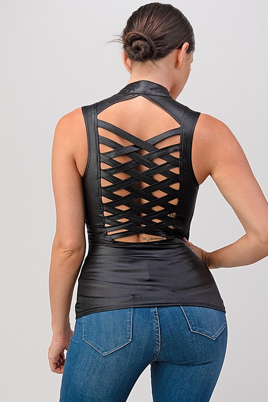 Moto Sleeveless Zip Front Side Lace Up Sexy Corset