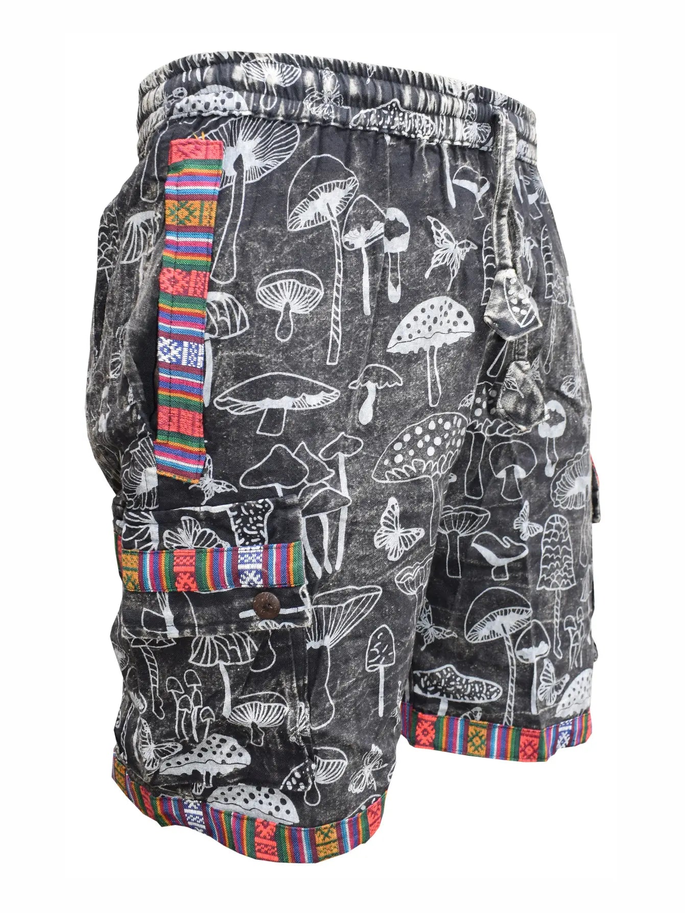 Bohemian Mushroom Print Rustic Colorful Trim Shorts