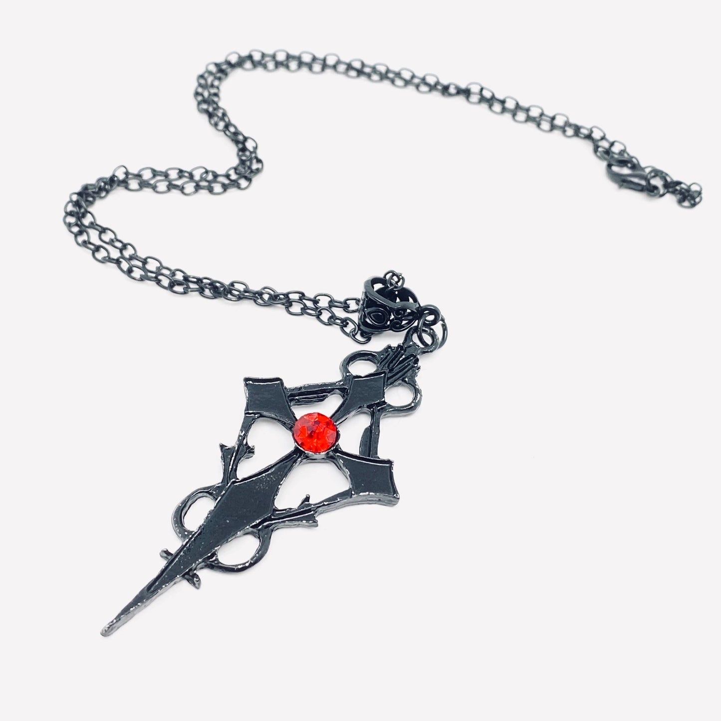 Black Pointed Cross Gothic Necklace