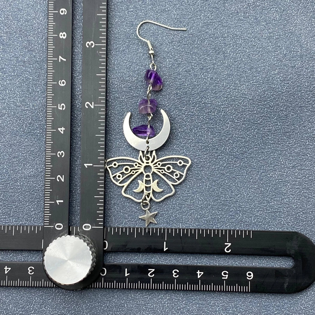 Asymmetric Moon Moth Dangle Earrings