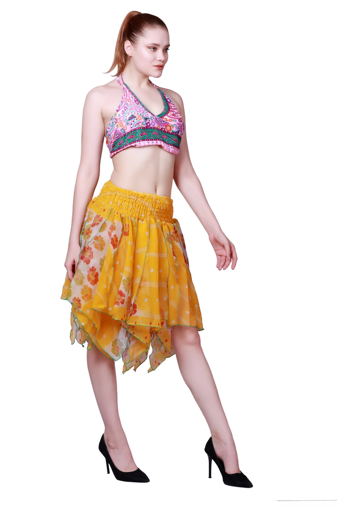 Women Chiffon Pixie Elastic Waist Asymmetric Skirt